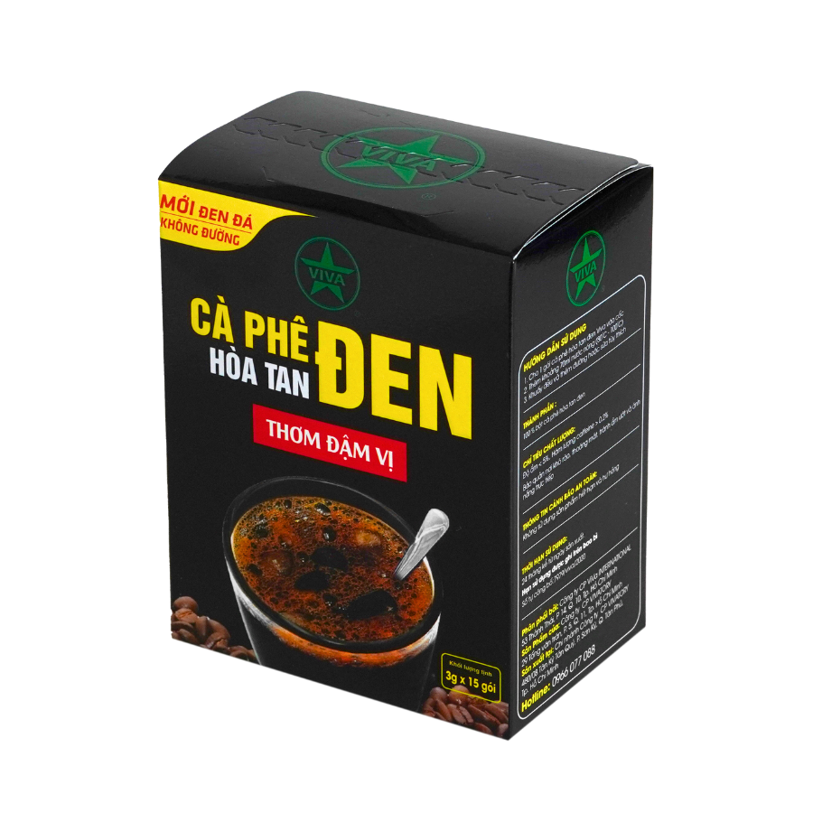 Alternative view of Cà Phê Đen Hòa Tan VIVA 1in1 – Hộp 15 Gói X 3g