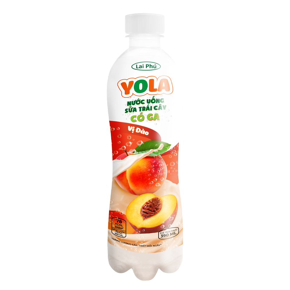 Nước Uống Sữa Trái Cây Có Ga Vị Đào YOLA Chai 390ml